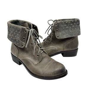 Gianni Bini | Sz. 8.5 Cameron Gray Leather Fold Over Studded Lace Up Combat Boot